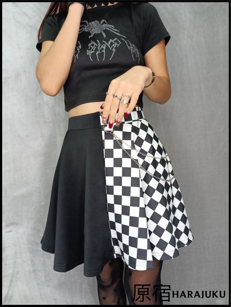 Falda corte alto divida a cuadros estilo harajuku