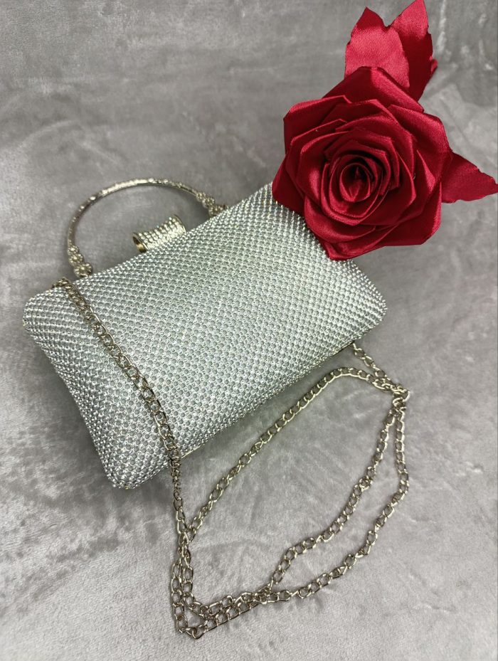 Mini cartera plateada estilo adiamantado