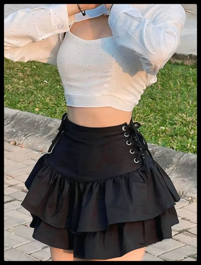 Minifalda plisada corte alto-Bodycon-Bandage estilo y2k